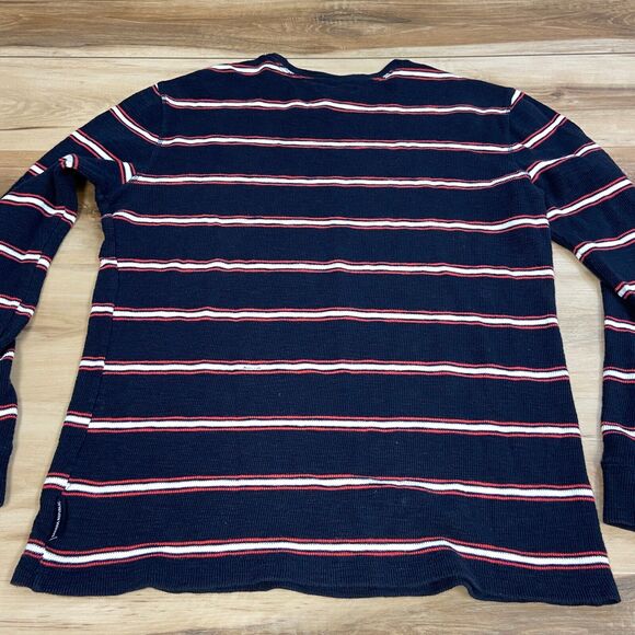 Banana Republic Shirt Mens Large Navy Blue Striped Waffle Knit Crewneck Sweater - Picture 7 of 7